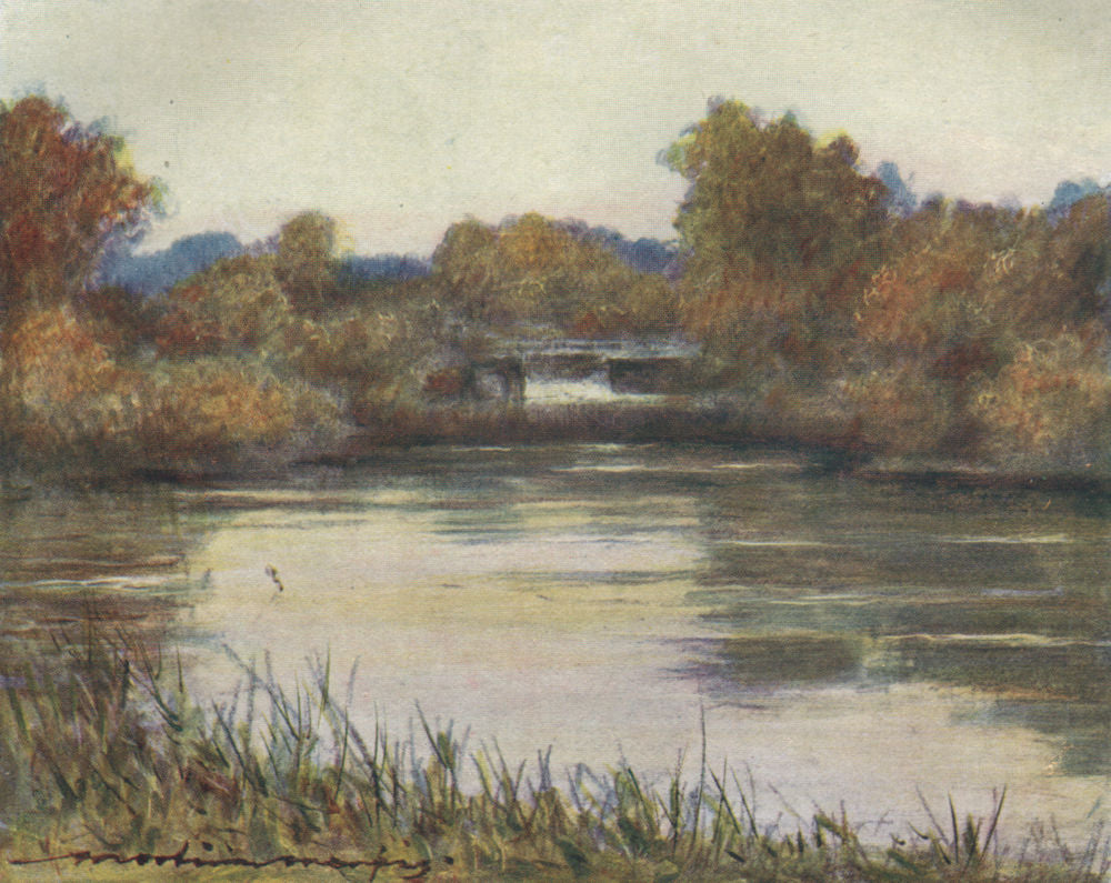 Sutton Courtenay; Backwater; by Mortimer Menpes. Oxfordshire 1906 old print